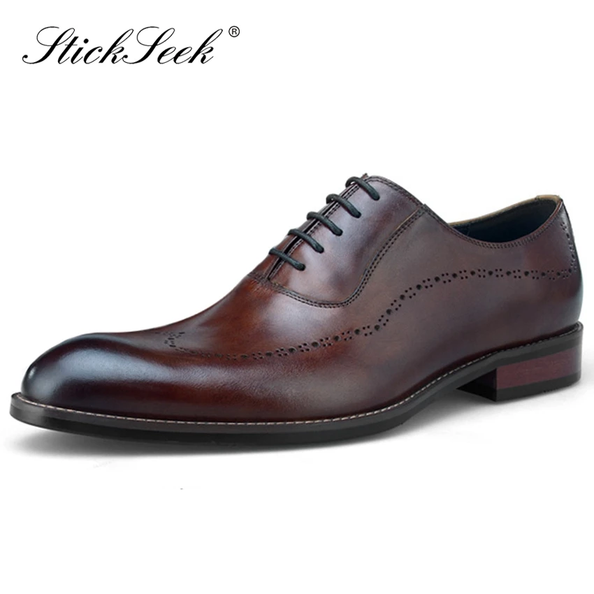 

New Retro Genuine Leather Formal Dress Man Wedding Party Shoes Pointed Toe Breathable Men's Carved Banquet Brogue Oxfords SK255