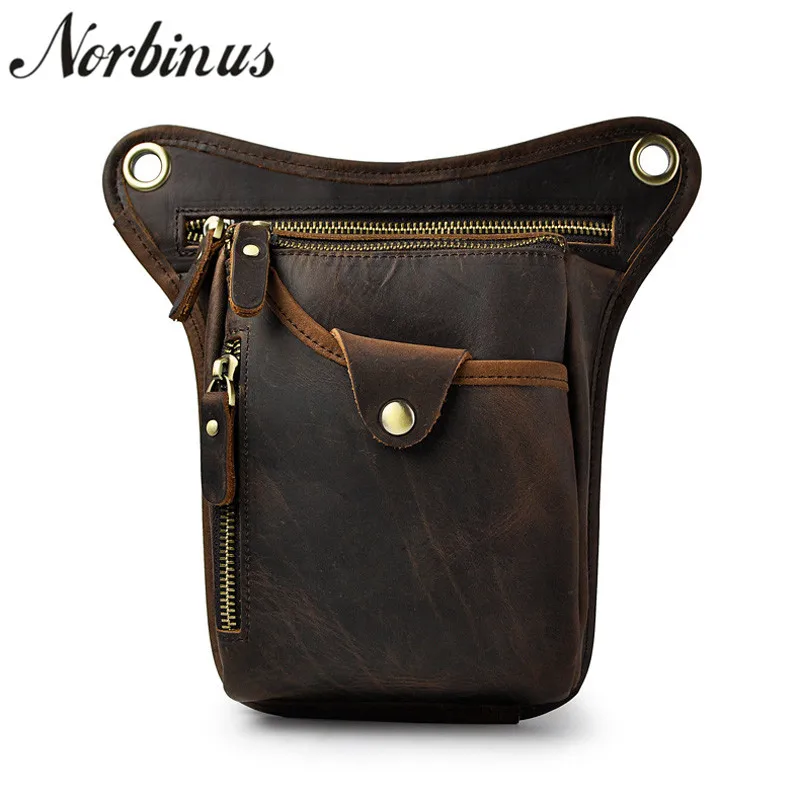 Norbinus 100% حقيقي جلدي حقيبة متدلية من الوسط على الساق الرجال جلد طبيعي الخصر حزمة عارضة الكتف حقائب ساعي مموهة الذكور الهاتف الحقيبة