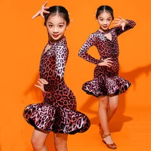 Костюм для латинских танцев с леопардовым принтом для девочек, модная одежда для бальных танцев, одежда для танго выступление, наряд DC1445