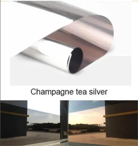 

Champagne Tea Silver Waterproof Window Film One Way Mirror Silver Insulation Stickers UV Rejection Privacy Tint Films Decoration