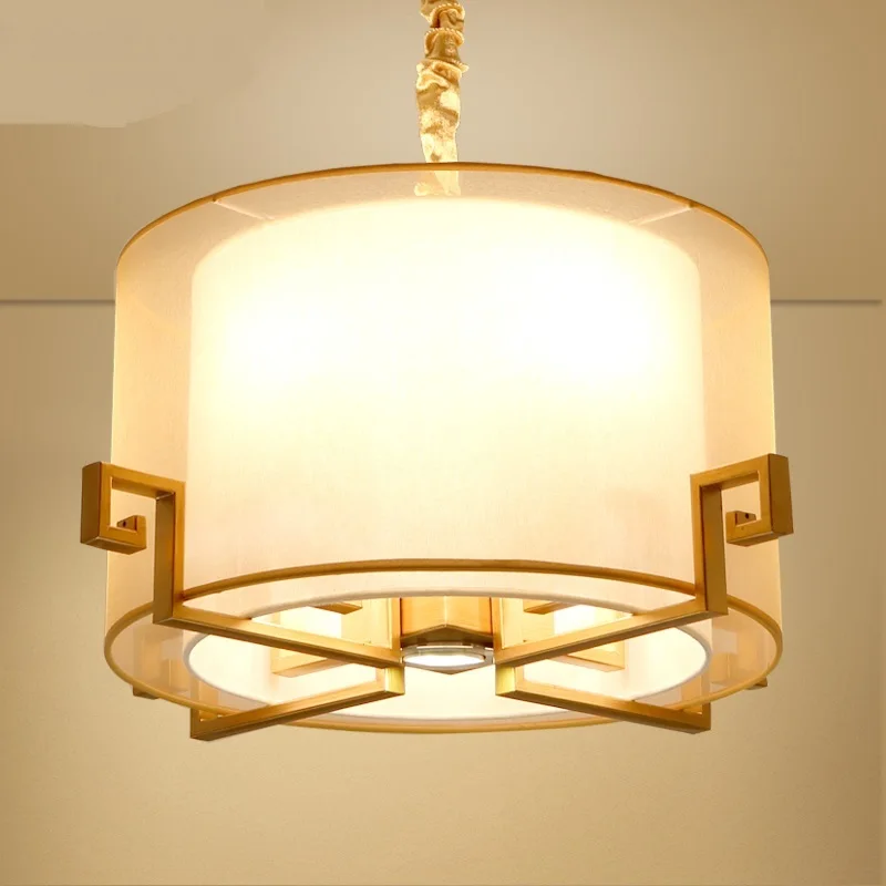 

Modern new Chinese pendant Cafe light circular fabric led living room bedroom lamps retro warm study dining room lights ya7282
