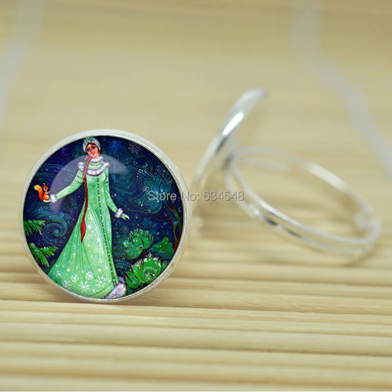 1pcs Christmas Jewelry Winter landscape jewelry glass Cabochon Adjustable Rings D2541 | Украшения и аксессуары