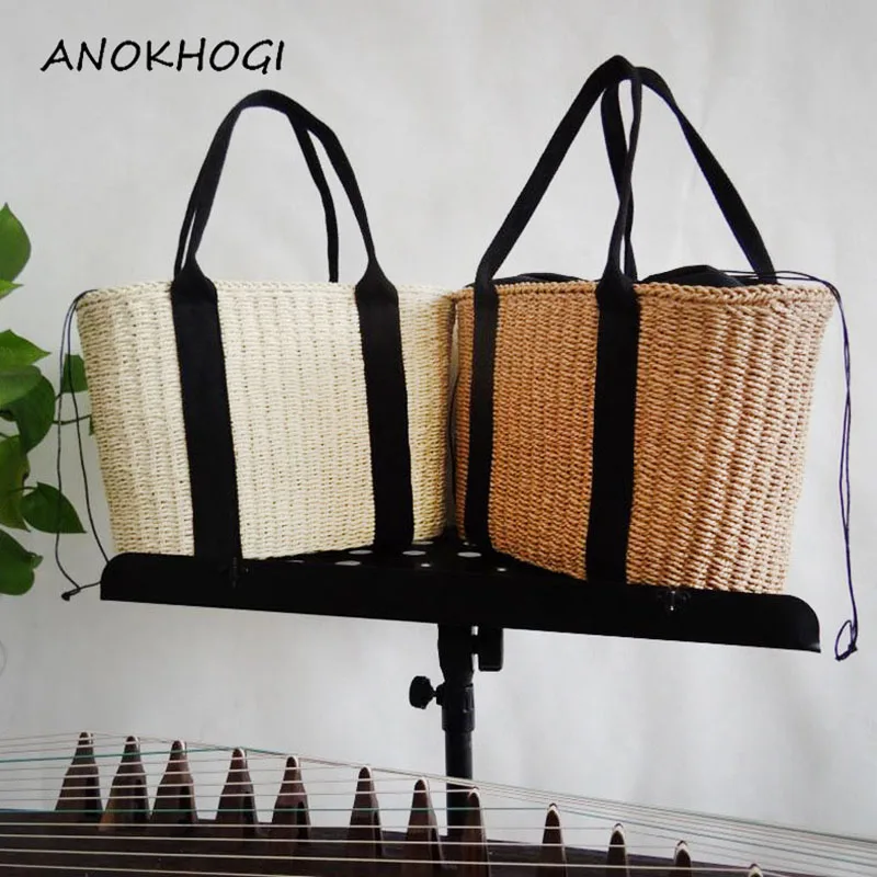 

Beach Vintage Straw Woven Women Shoulder Bags Handmade Khaki Weave Handbags Holiday Simple Korean Style Straw Ladies Bag B120