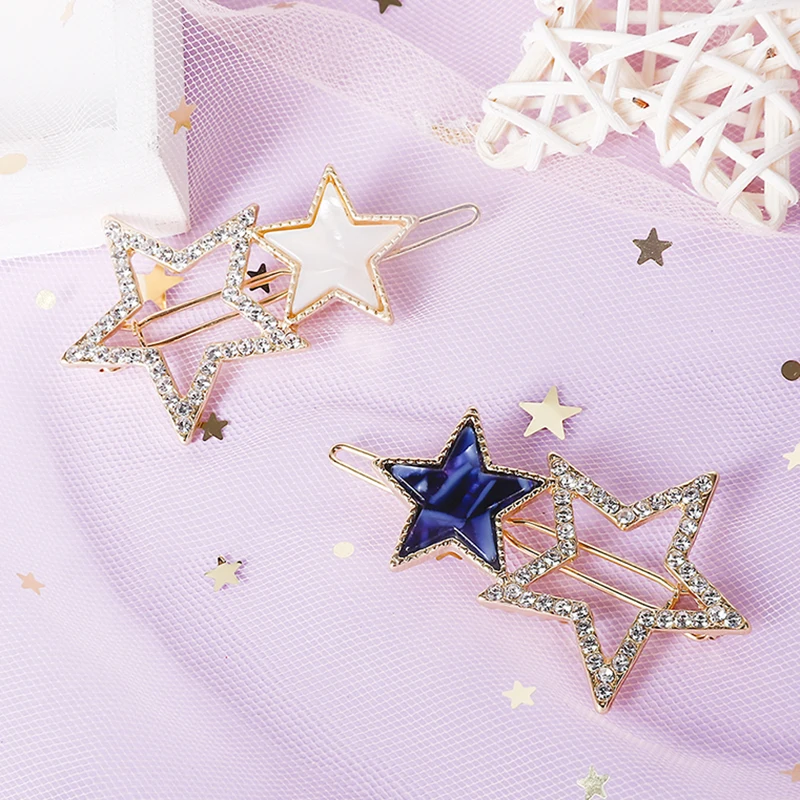 Женские блестящие стразы в Корейском стиле, шпильки в виде большой звезды, аксессуары для волос для девочек, металлические золотые серебряные заколки для волос