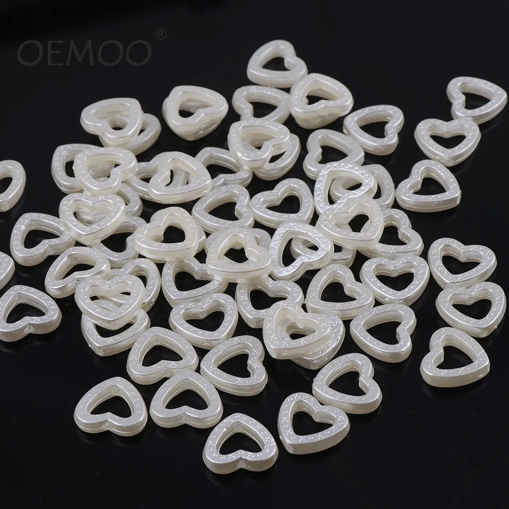 

50pcs 14*15mm Ring Heart Ivory Color Flatback Half Round Pearl Craft ABS Resin Imitation Pearl Resin Scrapbook Beads for DIY