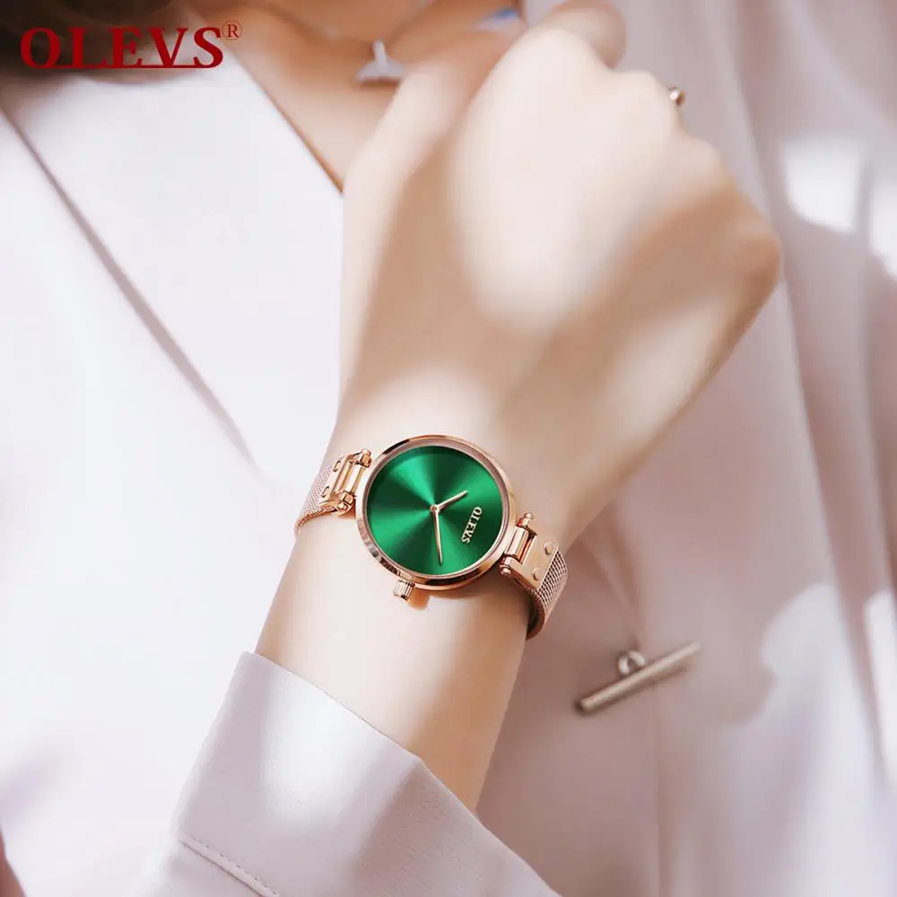 Olevs Women's Fashion Casual Rose Gold Quartz Watch Simple Style Waterproof Design Powder/White/Green