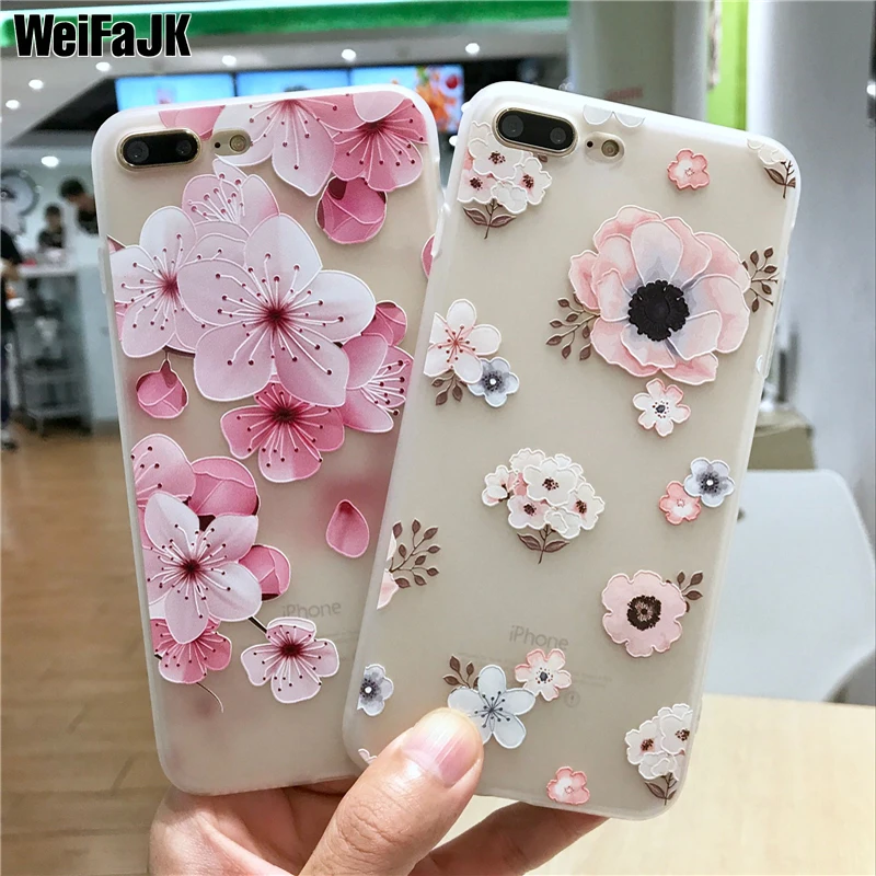 

WeiFaJK Girl Flower Patterned Silicone Case For iPhone 6 6s Plus 7 8 Cases Matte Soft TPU Cover For iPhone 8 7 6 6s Plus Case