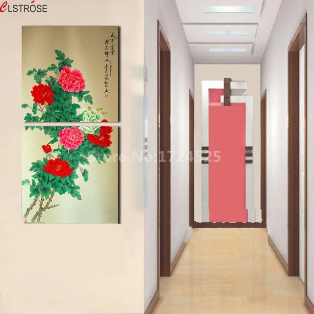 

CLSTROSE ограниченная по времени китайская квадратная фотография без рамки искусственная каллиграфия Пион цветок 2 панели фотографии для гостиной