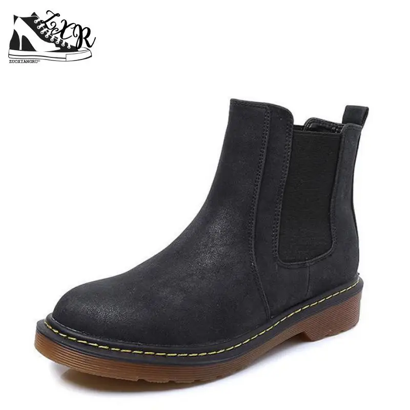 Genuine Leather Women Ankle Boots Mixed Color Short Boots Oxford Shoes Woman Martin Boots Flat