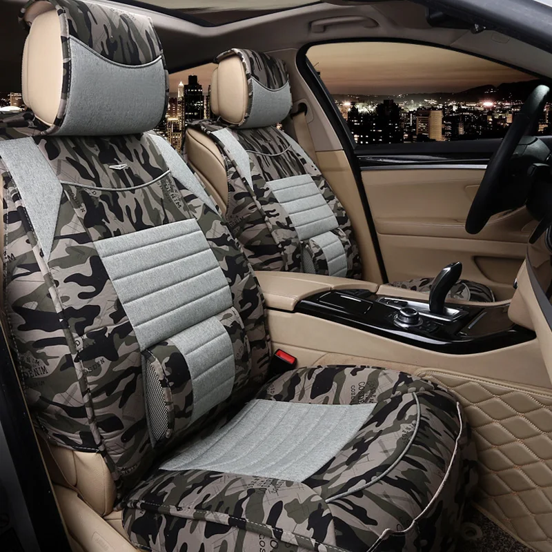

2016 brand fashion linen camouflage universal car seat cover set