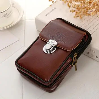

Men's Chest Bag Simple Retro Versatile Casual Leather Mini Waist Bag Men Purse Double-deck Cellphone Waist Packs Male #0709