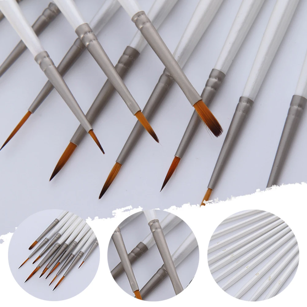 12pcs/set Hand Gouache Paint Brush Nylon Hair Hook Line Pen Student Extra Fine Watercolor Acrylic Soft For School Art Supplies | Канцтовары