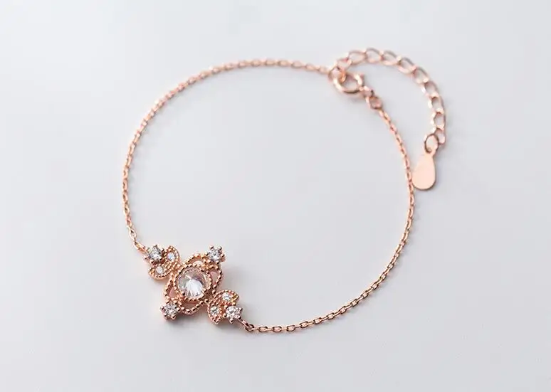 

1pc fashion Slim Thin Authentic REAL. 925 Sterling Silver Zirconia Flower chain Bracelet GTLS783