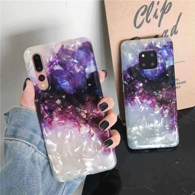 

JEKASS Glossy Soft Gliiter Phone Case for Huawei P30 P20 Pro Mate 20 Amethyst Marble Case Protection Cover