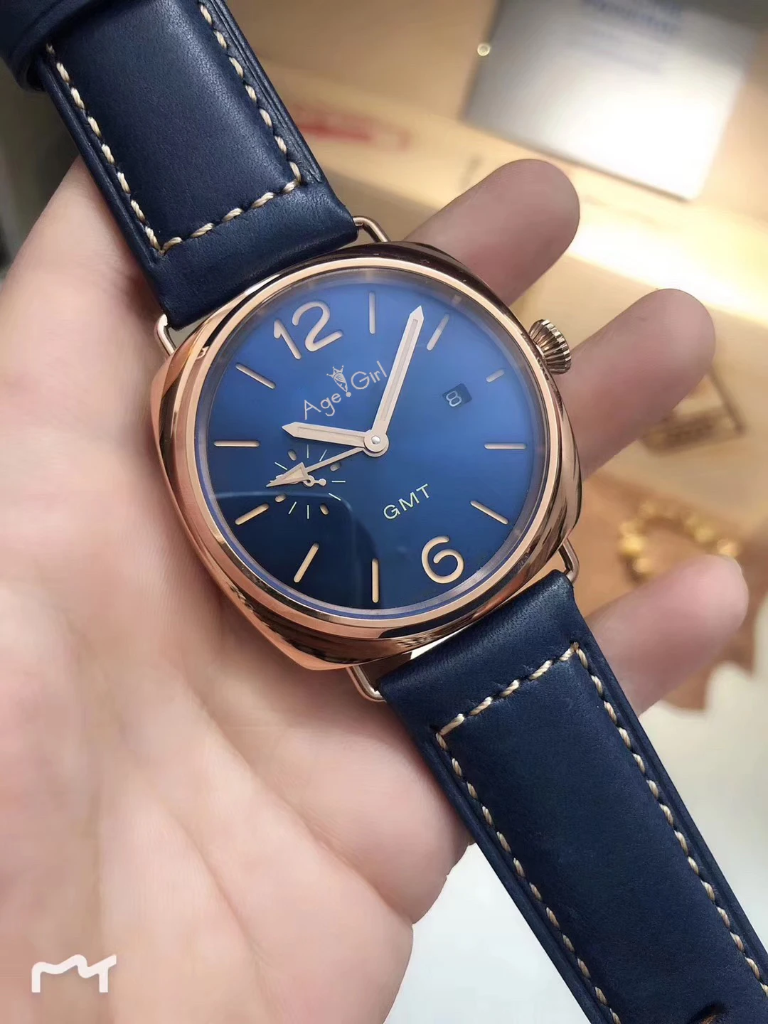 

Brand New Men Automatic Mechanical Stainless Steel Blue Leather Rose Gold Sport Dive GMT Watches Limited 44mm AAA+