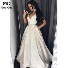 Свадебное платье принцессы трапециевидной формы с кристаллами Robe de mariage на бретелях с глубоким v-образным вырезом, атласное свадебное платье с открытой спиной