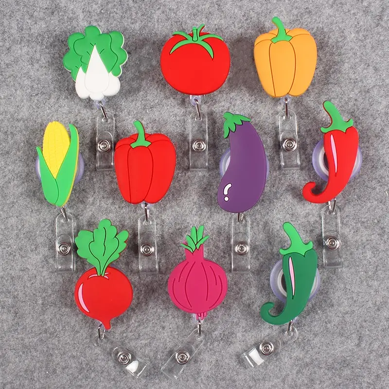 

Creative Vegetables Eggplant Corn Retractable Badge Card Holder Reel Nurse School Students Exhibition Enfermera Name Card Chest