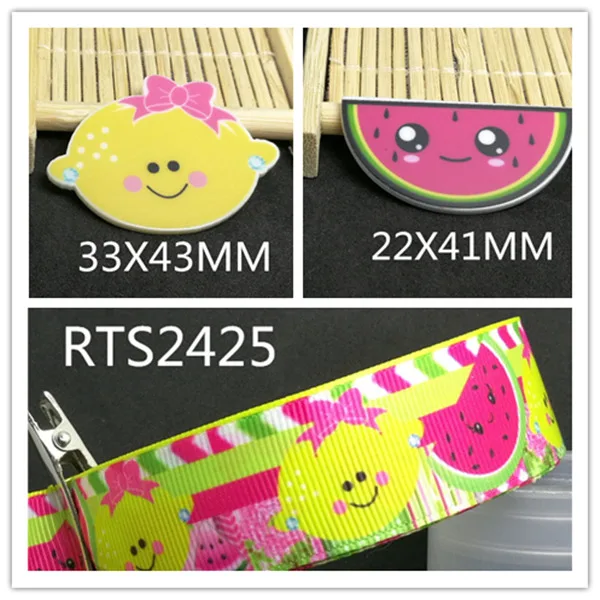 

Free shipping 7/8inch 50yard ribbon and 50pcs resin 1 set cartoon printed grosgrain ribbon and flatback resin RTS2425