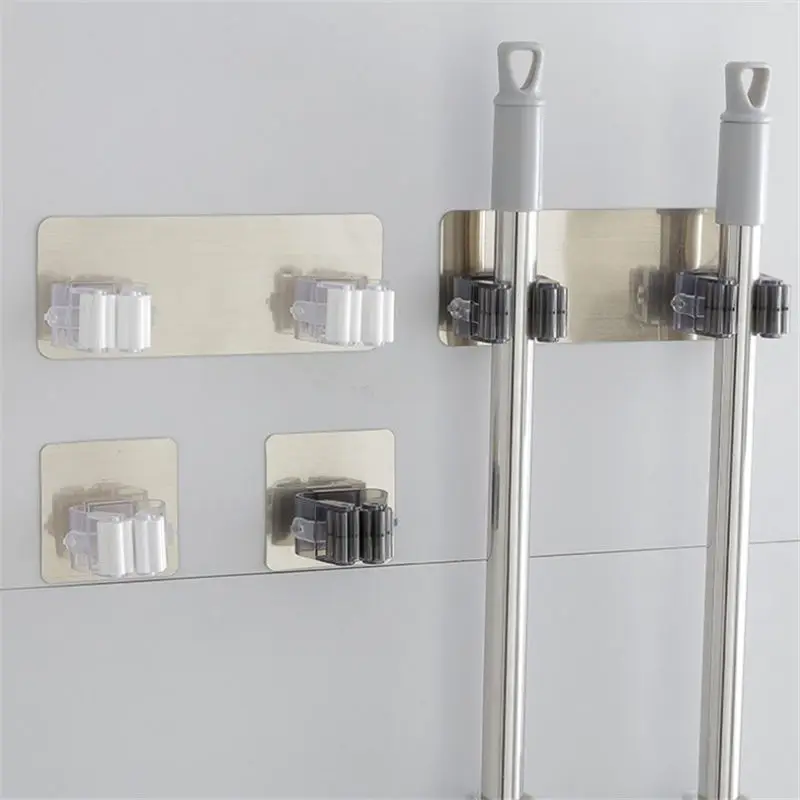 

Wall Mounted Mop Organizer Holder Rack Self Sticking Brush Broom Hanger Hook Kitchen bathroom Mops storage Racks drop 1pc