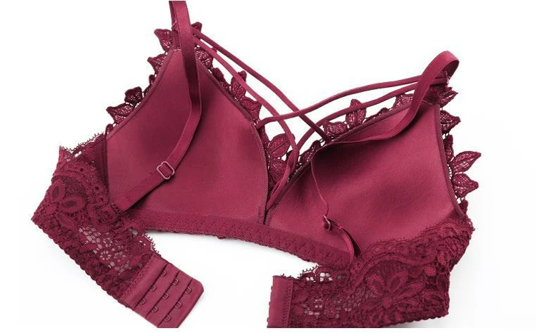 Queenral Sexy Lace Bra Set Push Up Underwear Set Lingerie Women Floral Wire Free Bra Brief Sets 34B Spandex Black Pink   56 (2)
