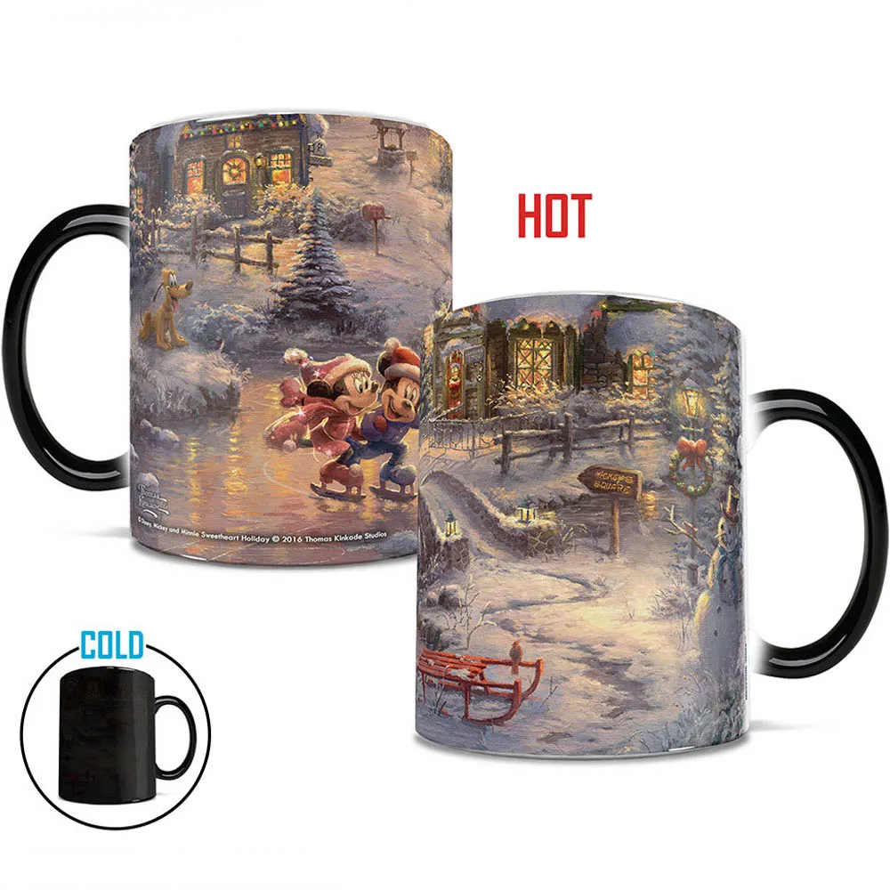 350 мл Disney Skiing Minnie Mickey Mouse Снежная дизайнерская кружка для кофе Волшебная меняющая