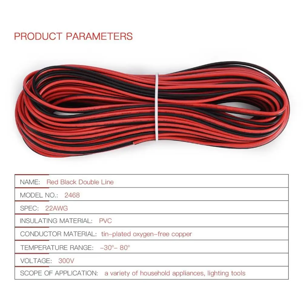 22 Awg изолированный медный провод электрические кабели 2Pin Красный Черный кабель