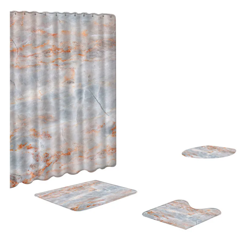 4PCS  Shower Curtains Non Slip Toilet Polyester Cover Mat Set Bathroom Shower Curtain home Decor Bathroom Products #3m15 (2)