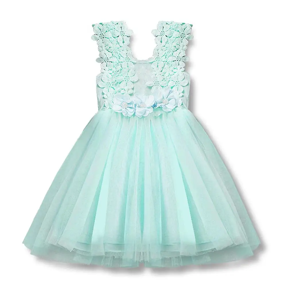 Летнее кружевное платье-майка с бантом для девочек, сарафан платья для маленьких девочек на 2 дня рождения, Vestige, размеры 6T Fille Roupas vestido infantil - Цвет: Green dress