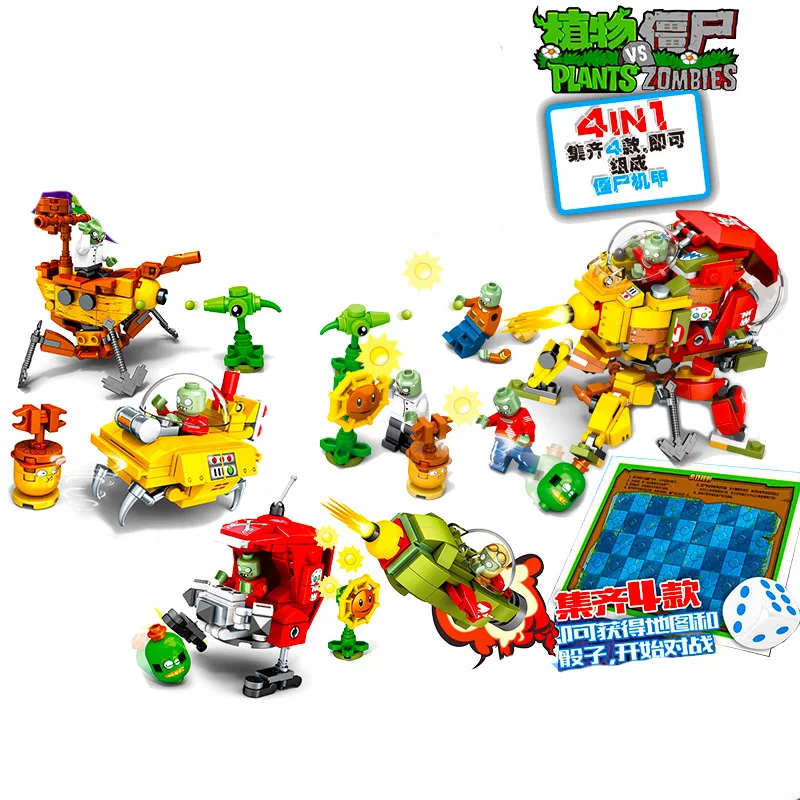 

Superhero Series Plants vs Zombies 4 in 1 Mech robot Mini mutants Figures Building Block Toys For Children Gifts