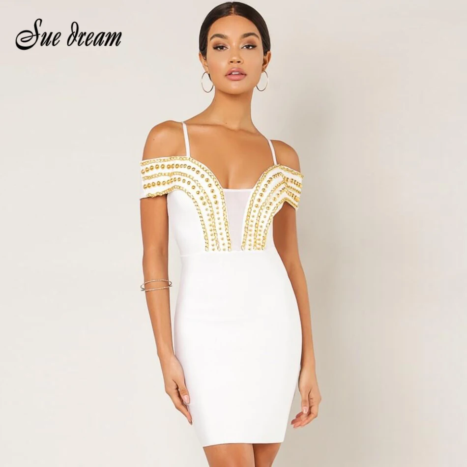 

2019 summer new women's black white bandage dress spaghetti chain dress fashion sexy bodycon club party dress