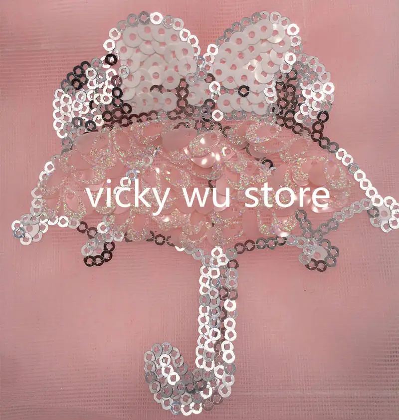

2017 New arrival 1pcs 9.5*9.5cm Umbrella Embroidered organza sequin patches Motif hat bag Applique decoration accessory