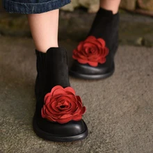 Original design handmade big flower genuine leather women boots national trend vintage chelsea cowhide boots women shoes 0886