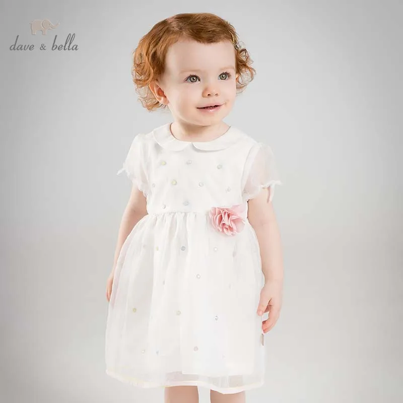 

Dave bella baby girls floral dress children princess dots print clothing toddler summer party wedding costumes kids gown DB7457