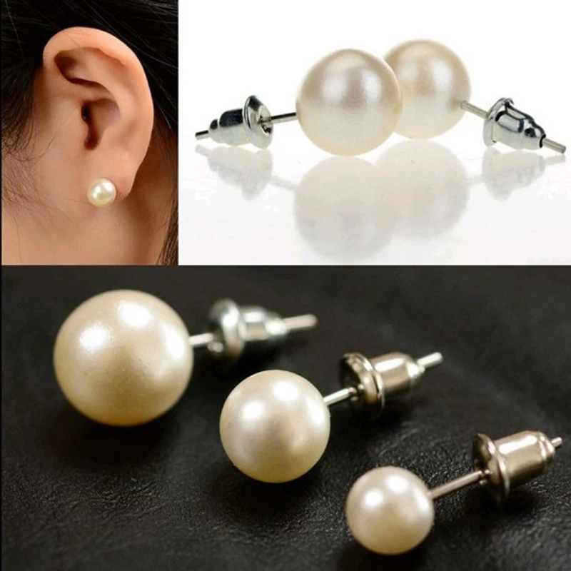 Us 1 59 Whole 12pair 6mm 8mm 10mm Pearl Earrings Ear Studs With Stoppers Round Ivory Acrylic Stud Free Shipping In