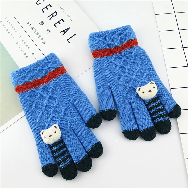 Детские утолщенные Тепловые трикотажные зимние перчатки Childen Gilrs милый медведь из мультфильма перчатки студенты зимние теплые перчатки