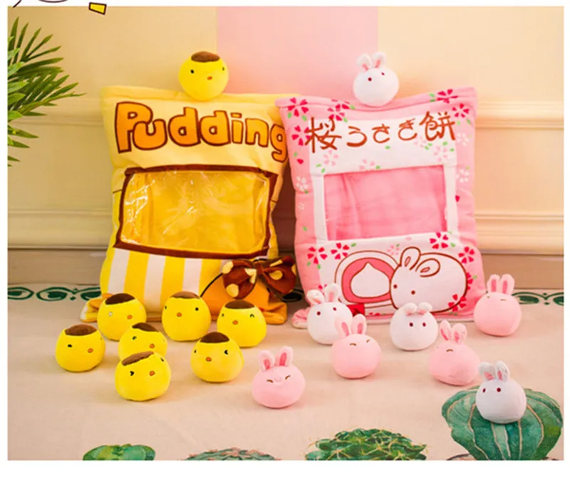 8pcs Big Bag Chicken Sakura Bunny Rabbits Bag Pudding Plush Simulation Snack Throw Pillow Toys Cartoon Dolls (3)