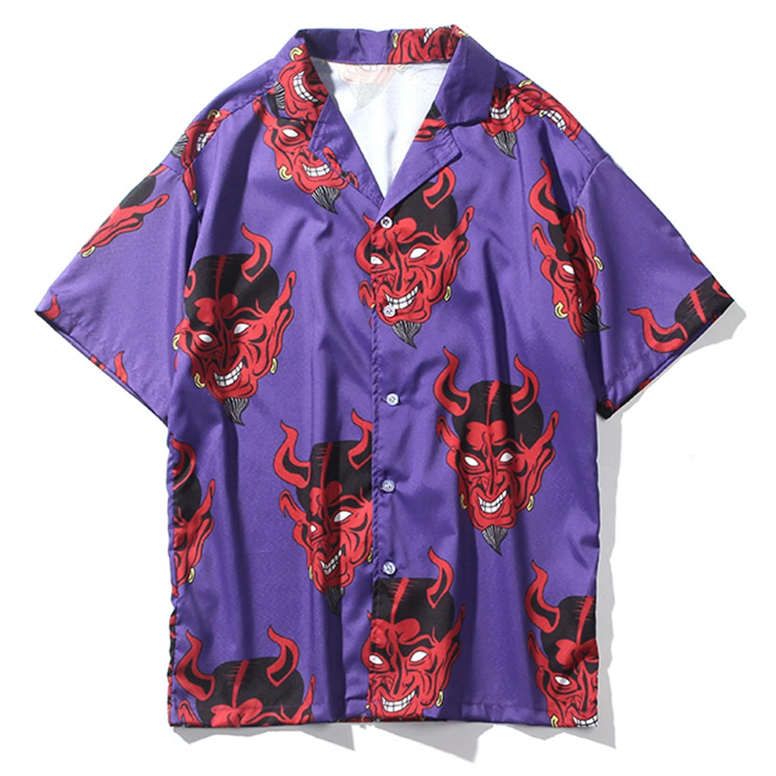  Aelfric Harajuku Demon Print Spring Summer Women Blouse Punk Gothic Casual Loose Short Sleeve Shirt