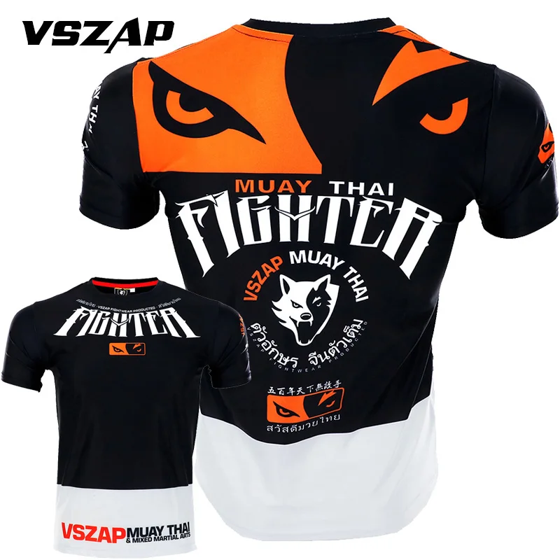 

VSZAP Quick-drying mesh Boxing MMA T Shirt Gym Fighting Martial Arts Fitness Training Muay Thai Jersey