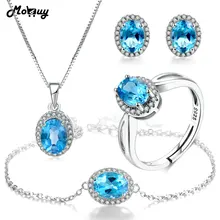 MoBuy 5 шт. натуральный драгоценный камень синий классический топаз 4 шт. Ювелирные наборы стерлингового серебра 925 пробы для женщин вечерние ювелирные изделия V039EHNR
