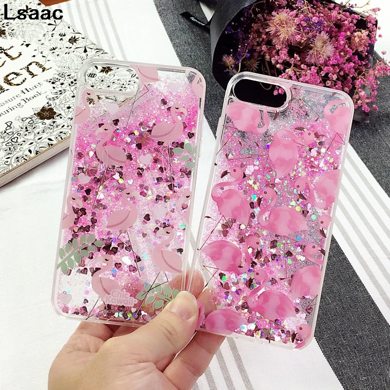 

Cute Cartoon Unicorn Liquid Quicksand Glitter Case For iphone 7 8 plus Cover for iphone 6 6s X 10 Flamingos Coque Fundas
