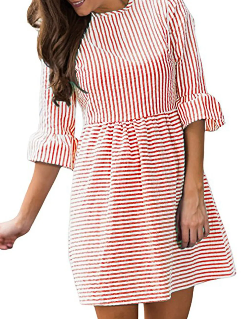 

Hot Sale Women Ruffles V neck Summer Dresses Striped Lotus Leaf Short Mini Dress Beach Casual Short Sleeve Dress Female