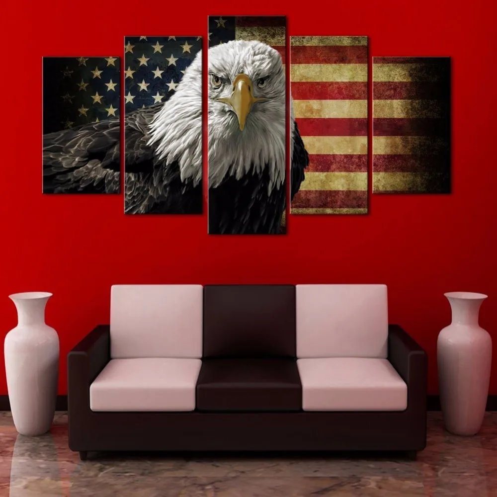Modern Patriotic Poster HD Prints 5Pcs Eagle US Flag Wall Pictures for