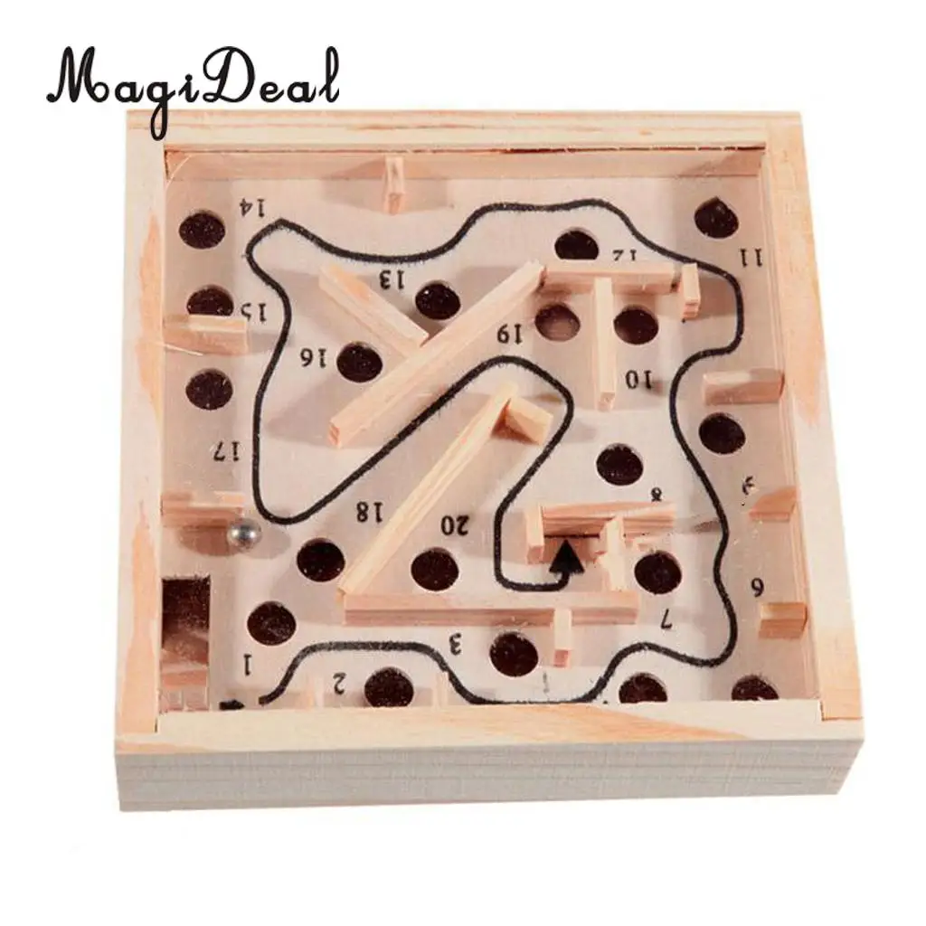 MagiDeal Wood Labyrinth Puzzle Balance Board Bead Maze Game Small Hand held Skill Puzzle Toy for Family Party Adult Children