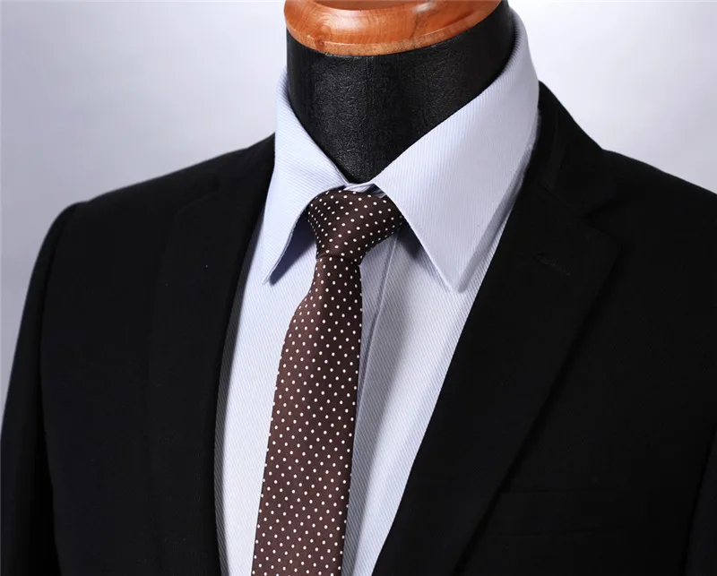 Мужская мода мужские Интимные аксессуары TD119Z6S Коричневый Горошек 2." Шелковый Тонкий Узкие Для мужчин платок галстук