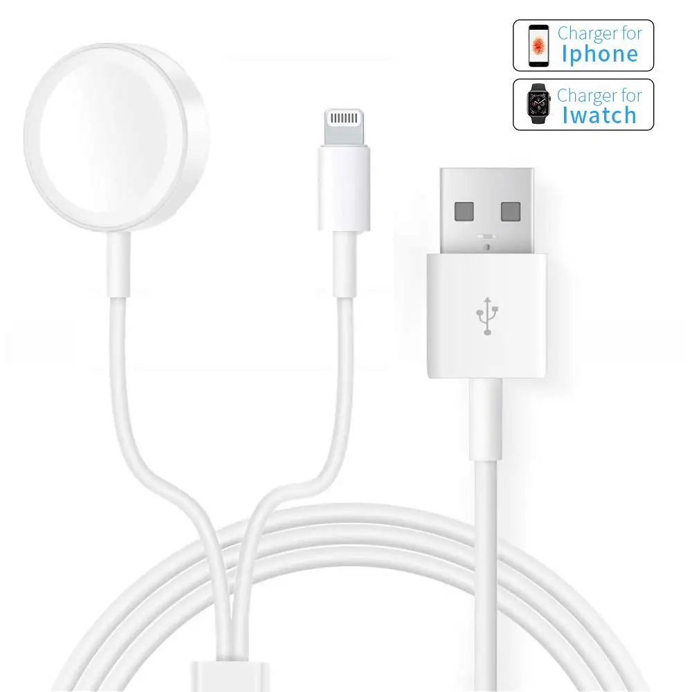 

Apple Watch Charger, 2 in1 iPhone Charger/1.2m Portable Charging Cable, Compatible iWatch Serie 4/3/2/1, iOS PhoneXR/XS/X/8/7/6