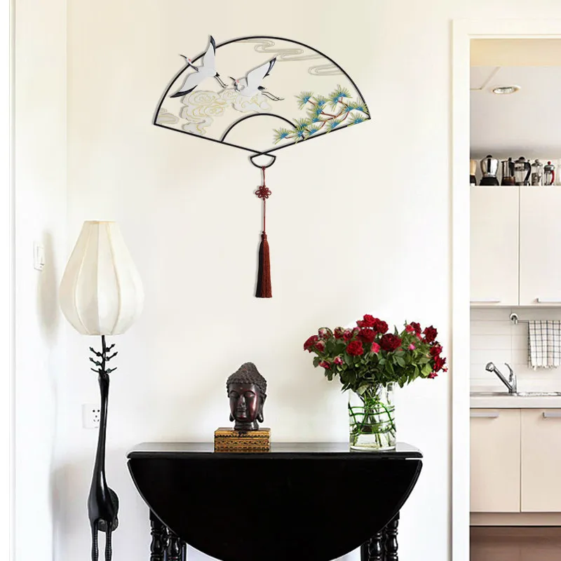 Китайский кованый вентилятор на стену, украшение для дома, гостиной, 3D стикер на стену, украшения для крыльца, ресторана, настенные фрески