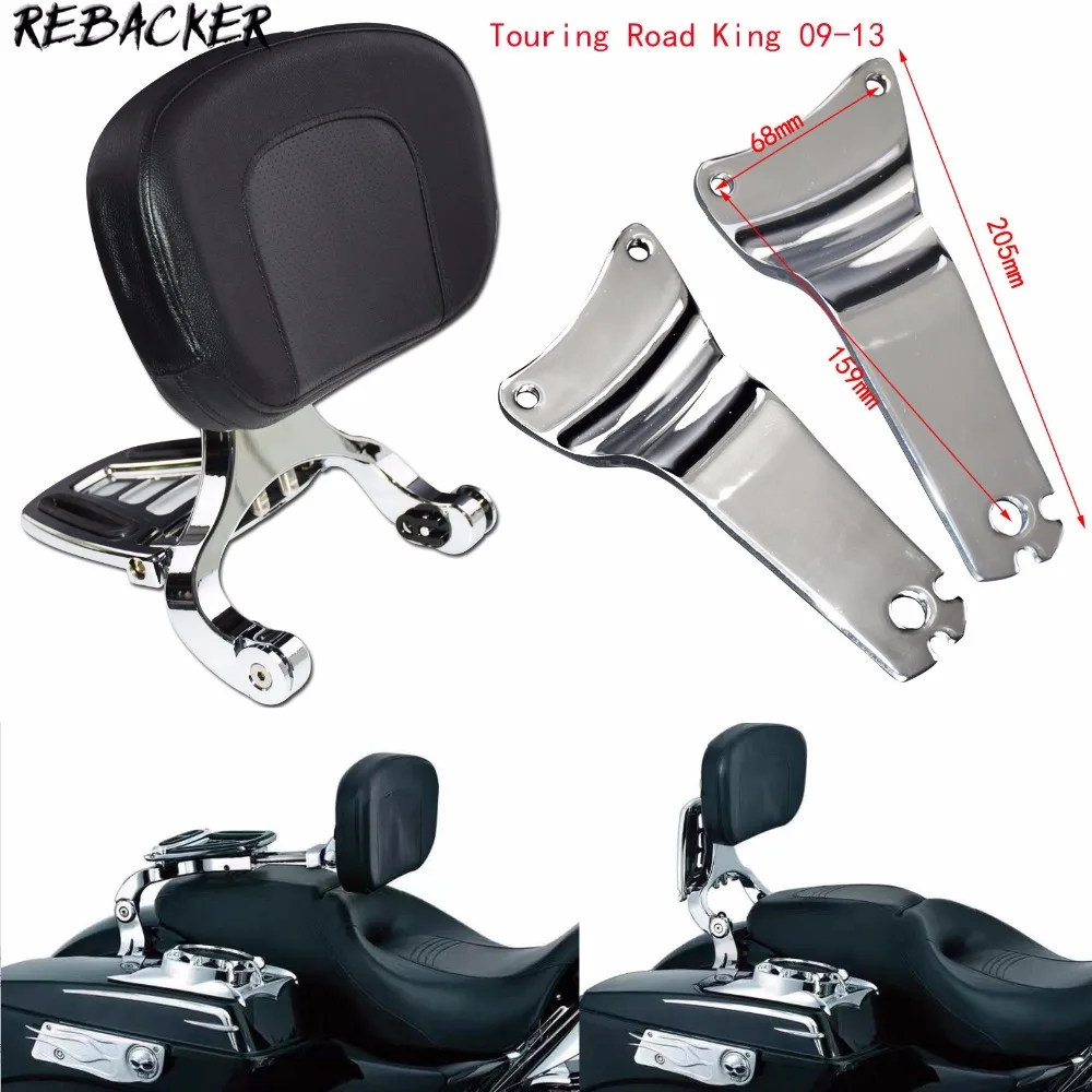 Adjustable Passenger & Driver Backrest Chrome Sissy bar& Black Seat For