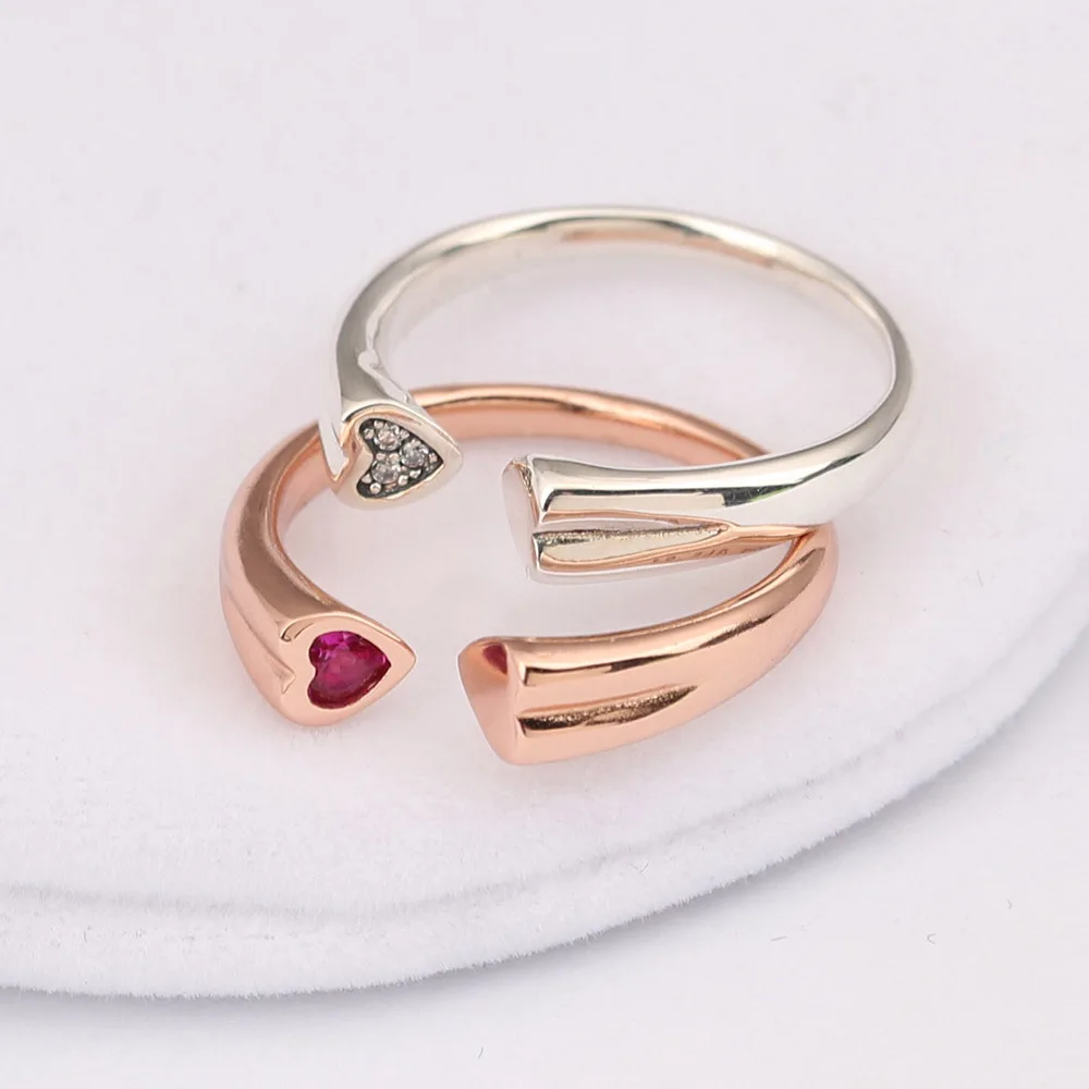 

Original Two Hearts Ring Clear CZ 2018 Valentine Day 925 Sterling Silver For Charm Women DIY Compatible with ring Jewelry