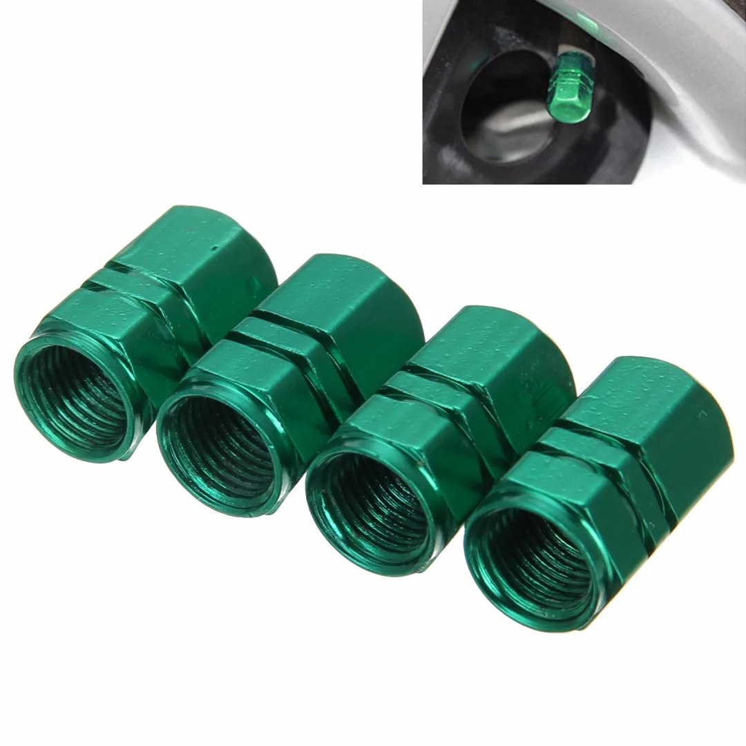 4 PCS Aluminum Car Wheel Tire Valve Cap Green Tyre Valve Air Stem Caps