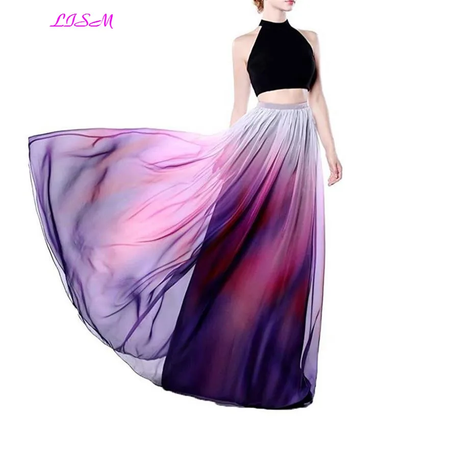 

Gradient Color Crop Top Chiffon Bridesmaid Dress A-Line High Neck Two Pieces Wedding Party Dresses Long Lilac Prom Party Gowns